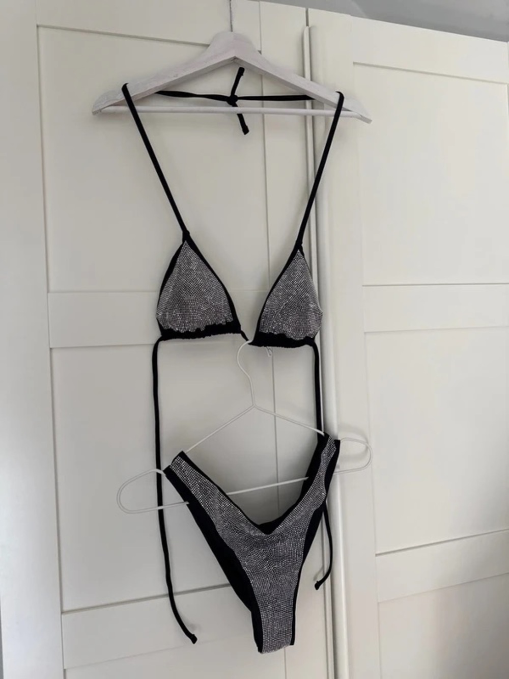 Black Rhinestone Triangle Bikini Set